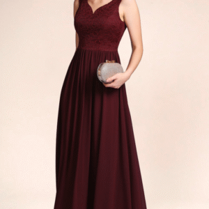 V Neck Prom Dress Burgundy