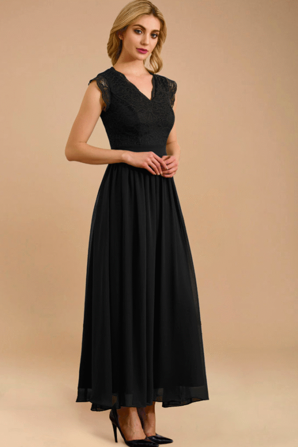 V Neck Sleeveless Formal Party Gown Black