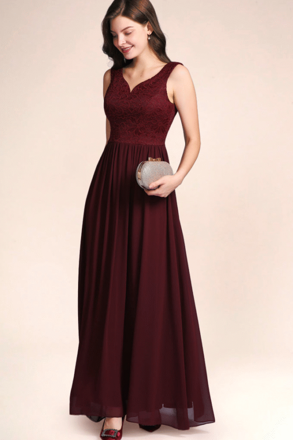 V Neck Prom Dress Burgundy