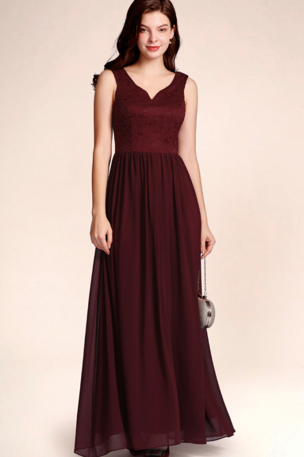 V Neck Prom Dress Burgundy - Image 2