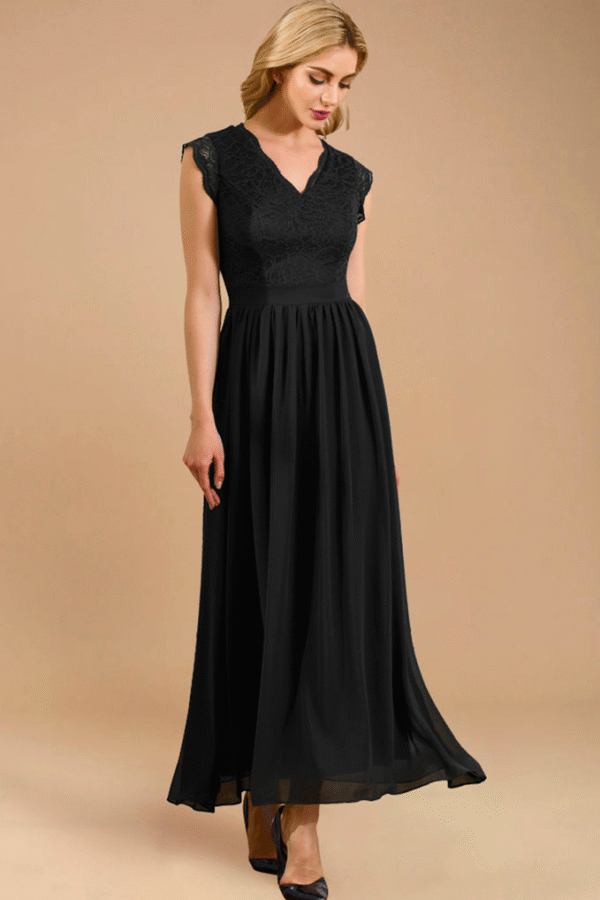 V Neck Sleeveless Formal Party Gown Black - Image 2