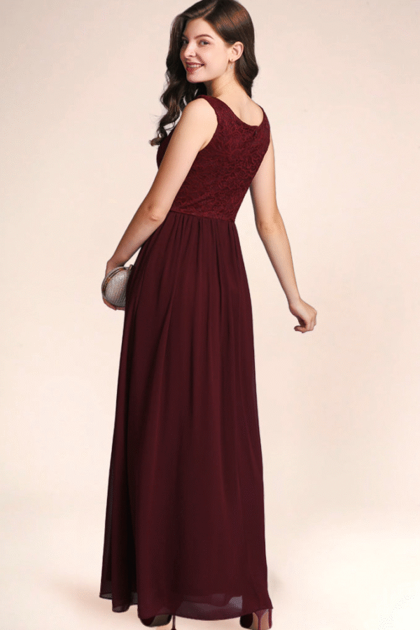 V Neck Prom Dress Burgundy - Image 3