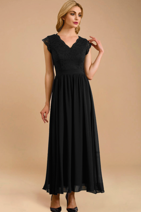V Neck Sleeveless Formal Party Gown Black - Image 3