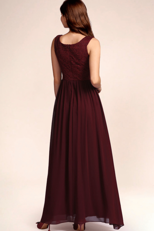 V Neck Prom Dress Burgundy - Image 4